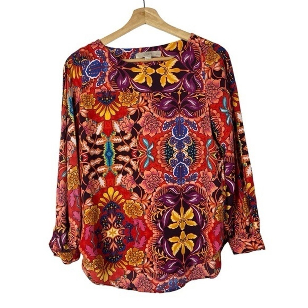 Loft Orange Paisley Open Sleeve Blouse - Picture 1 of 5